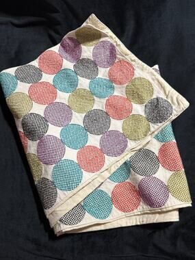 Crate + Barrel Tegan Embroidered Circles Rainbow Table Runner 14x90 in
